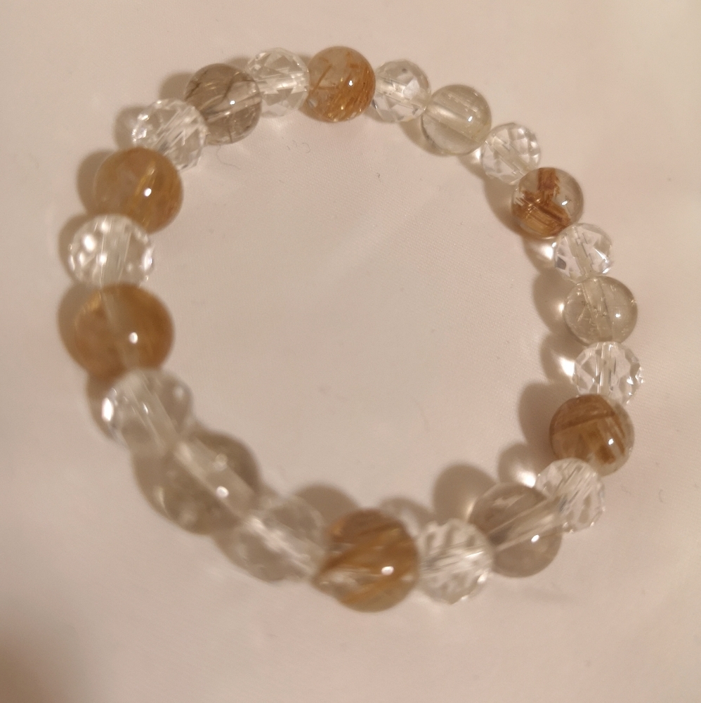 Rutilated quartz and crystal bracelet